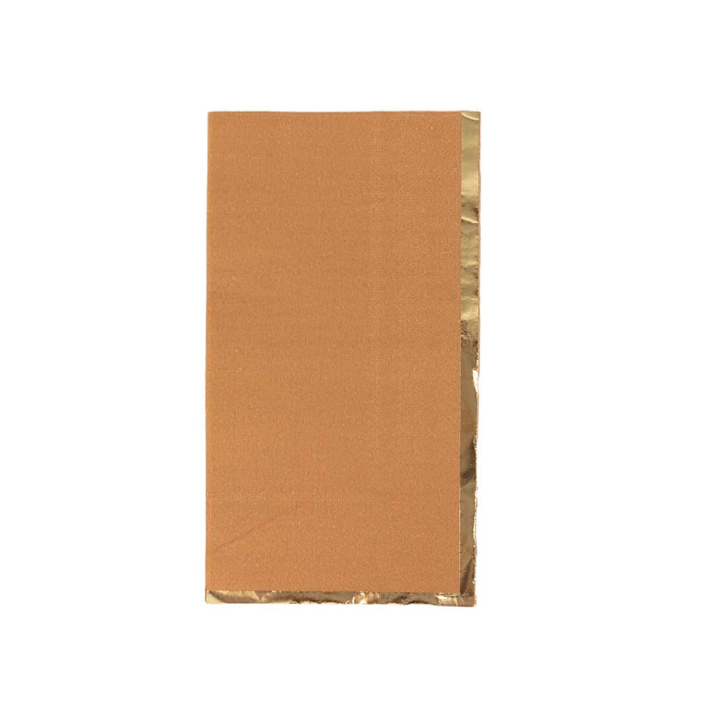 50 - Pack Paper Dinner Napkins Terracotta with Gold Foil Edge 2 Ply - Stylish Disposable Napkins - Bell Racket Store