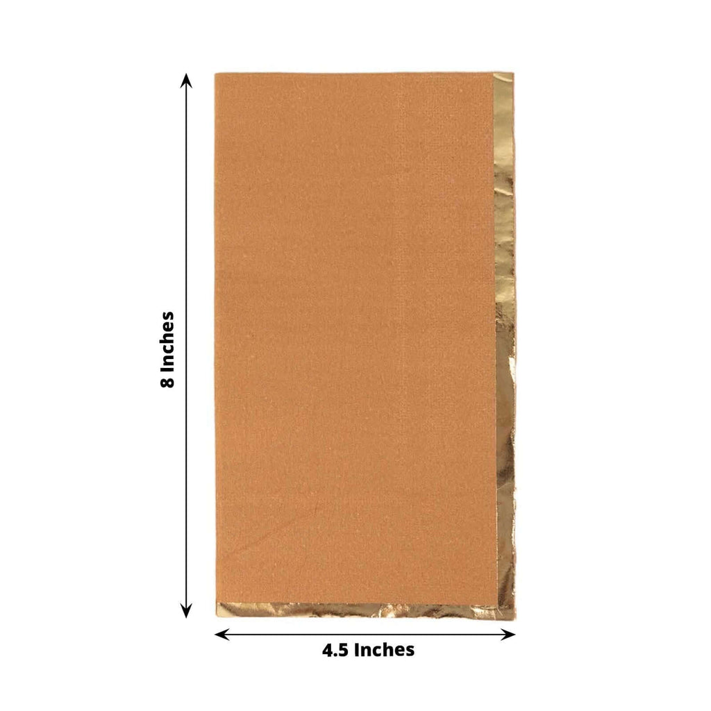 50 - Pack Paper Dinner Napkins Terracotta with Gold Foil Edge 2 Ply - Stylish Disposable Napkins - Bell Racket Store