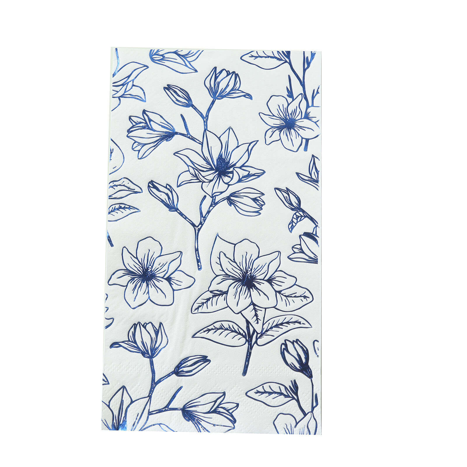 50 - Pack Paper Dinner Napkins White with Blue Magnolia Flowers Print 2 - Ply - Disposable Soft Napkins for Parties - Bell Racket Store