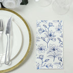 50 - Pack Paper Dinner Napkins White with Blue Magnolia Flowers Print 2 - Ply - Disposable Soft Napkins for Parties - Bell Racket Store