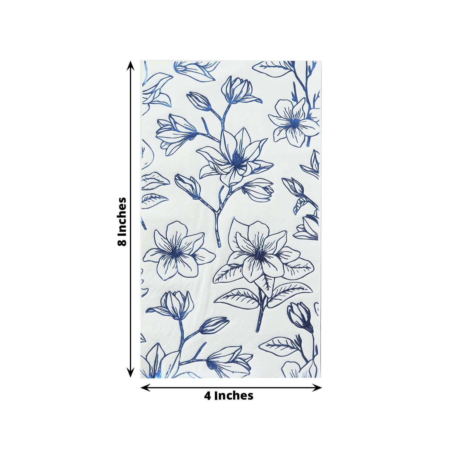 50 - Pack Paper Dinner Napkins White with Blue Magnolia Flowers Print 2 - Ply - Disposable Soft Napkins for Parties - Bell Racket Store