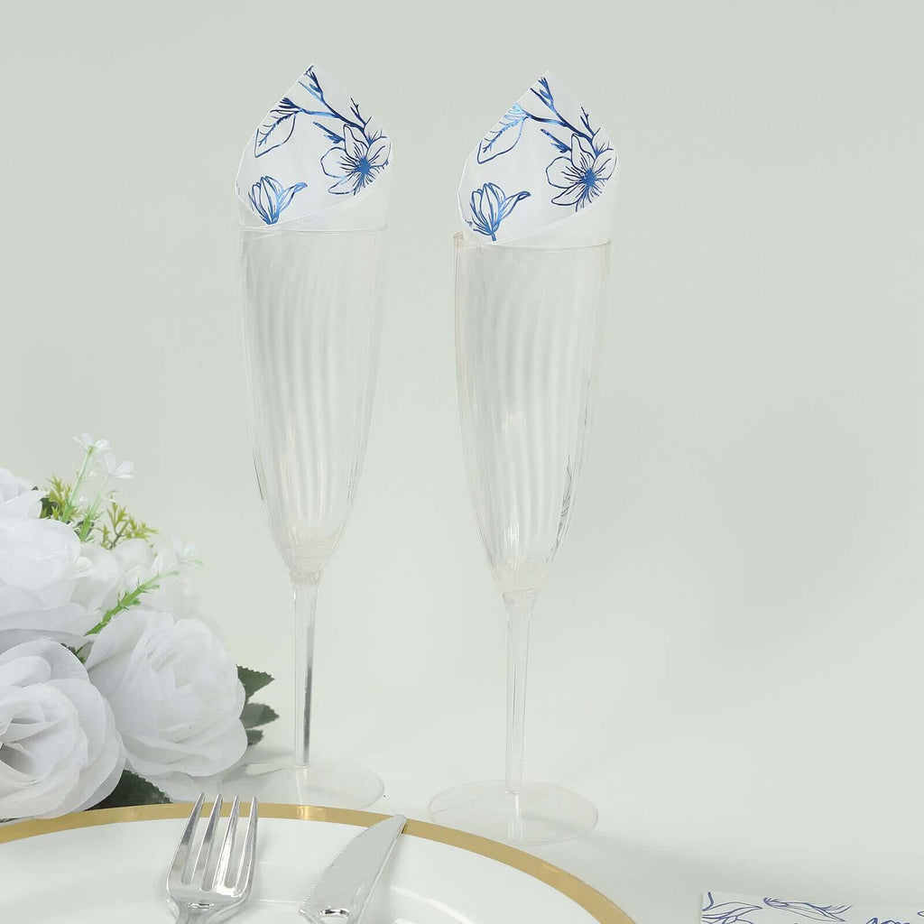 50 - Pack Paper Dinner Napkins White with Blue Magnolia Flowers Print 2 - Ply - Disposable Soft Napkins for Parties - Bell Racket Store