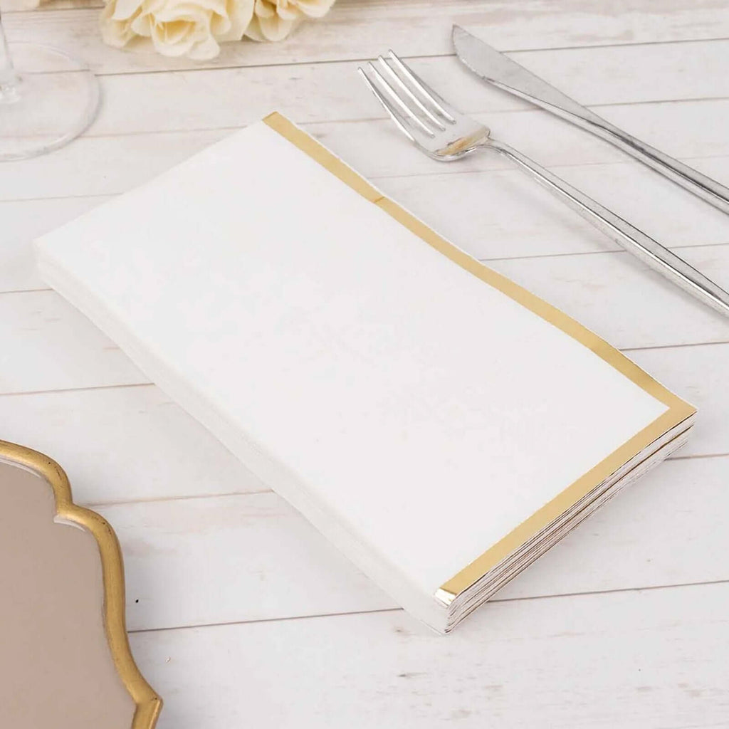 50 - Pack Paper Dinner Napkins White with Gold Foil Edge 2 Ply - Stylish Disposable Napkins for Parties - Bell Racket Store