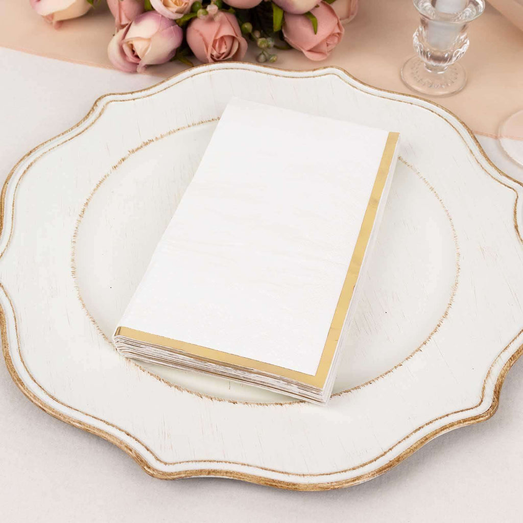 50 - Pack Paper Dinner Napkins White with Gold Foil Edge 2 Ply - Stylish Disposable Napkins for Parties - Bell Racket Store
