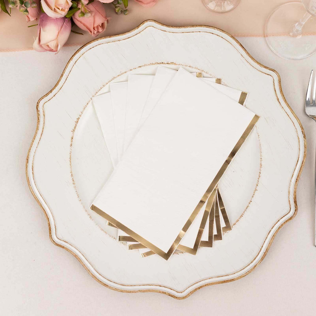 50 - Pack Paper Dinner Napkins White with Gold Foil Edge 2 Ply - Stylish Disposable Napkins for Parties - Bell Racket Store