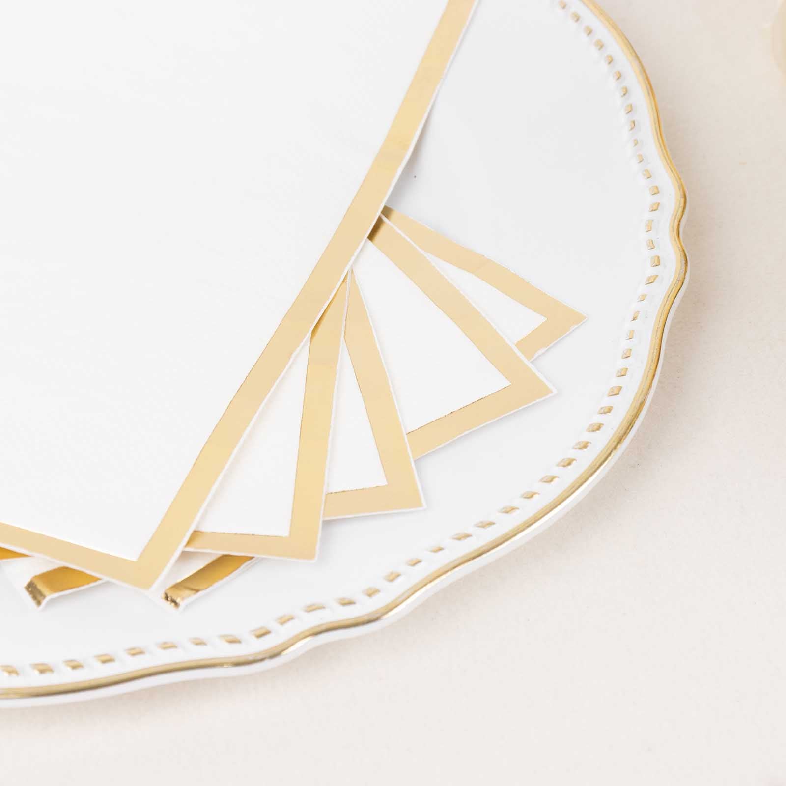 50 - Pack Paper Dinner Napkins White with Gold Foil Edge 2 Ply - Stylish Disposable Napkins for Parties - Bell Racket Store