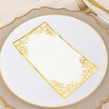 50 - Pack Paper Dinner Napkins White with Gold Foil Lace Design 2 Ply - European Style Napkins for Parties 8"x4" - Bell Racket Store