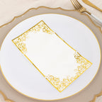 50 - Pack Paper Dinner Napkins White with Gold Foil Lace Design 2 Ply - European Style Napkins for Parties 8"x4" - Bell Racket Store