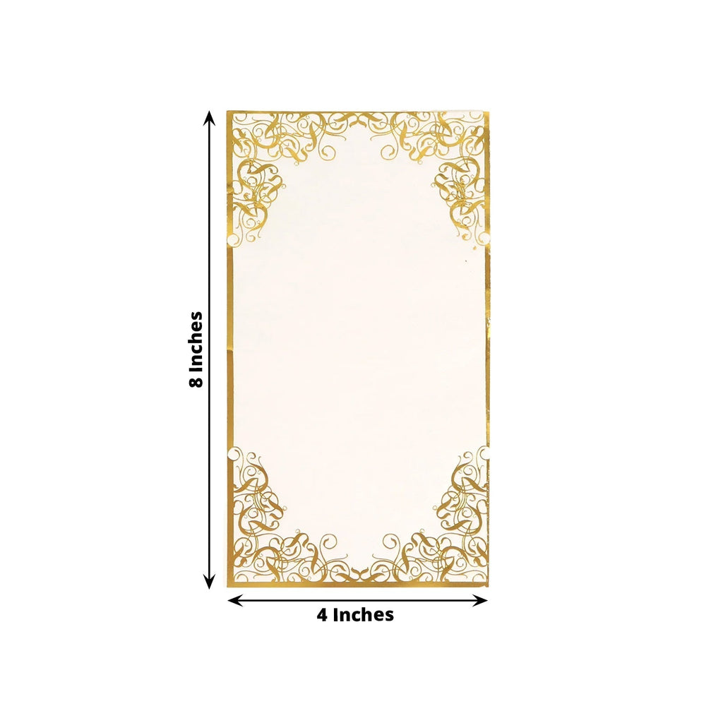 50 - Pack Paper Dinner Napkins White with Gold Foil Lace Design 2 Ply - European Style Napkins for Parties 8"x4" - Bell Racket Store