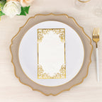 50 - Pack Paper Dinner Napkins White with Gold Foil Lace Design 2 Ply - European Style Napkins for Parties 8"x4" - Bell Racket Store