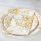 50 - Pack Paper Dinner Napkins White with Gold French Toile Floral Pattern 2 - Ply - Stylish Disposable Napkins for Events - Bell Racket Store