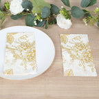 50 - Pack Paper Dinner Napkins White with Gold French Toile Floral Pattern 2 - Ply - Stylish Disposable Napkins for Events - Bell Racket Store