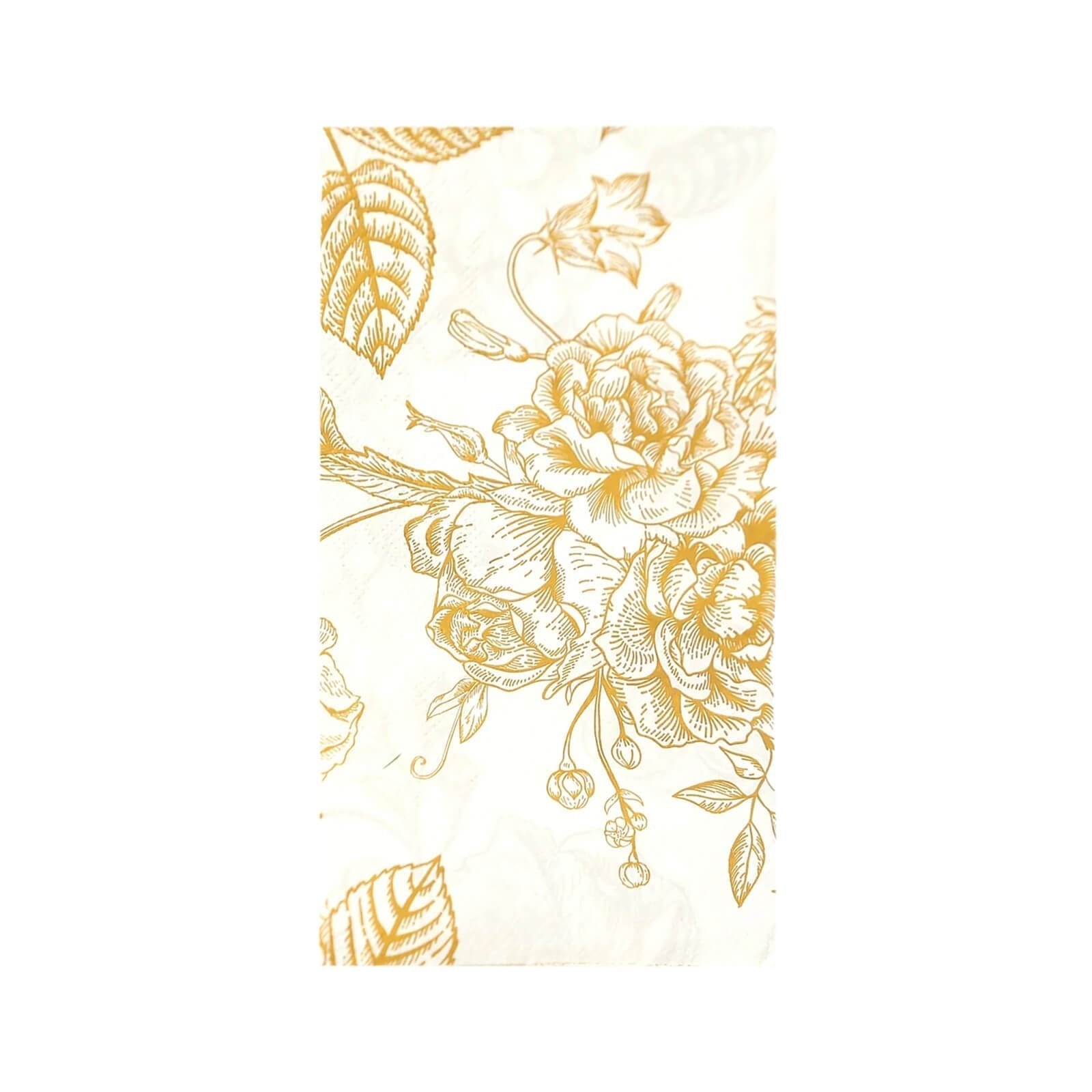50 - Pack Paper Dinner Napkins White with Gold French Toile Floral Pattern 2 - Ply - Stylish Disposable Napkins for Events - Bell Racket Store