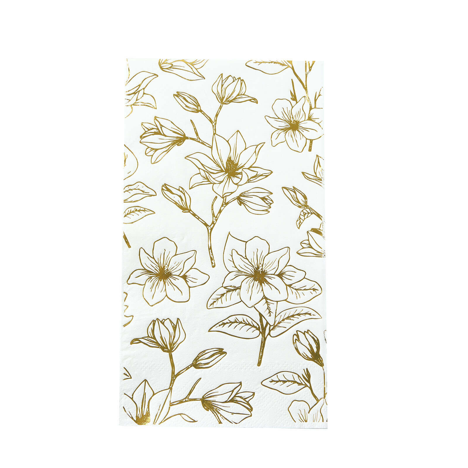 50 - Pack Paper Dinner Napkins White with Gold Magnolia Flowers Print 2 - Ply - Disposable Soft Napkins for Parties - Bell Racket Store