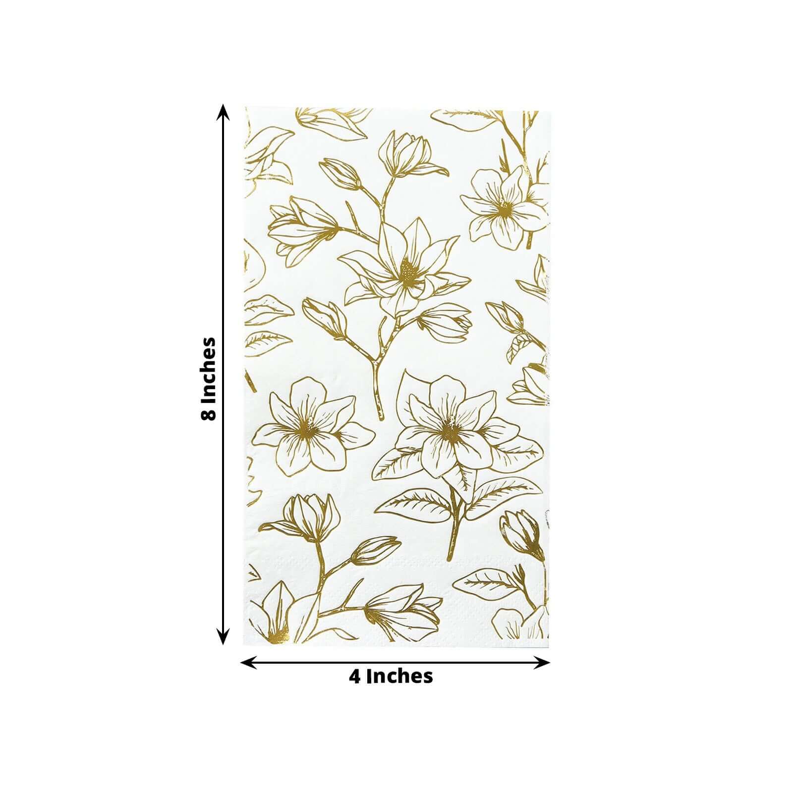 50 - Pack Paper Dinner Napkins White with Gold Magnolia Flowers Print 2 - Ply - Disposable Soft Napkins for Parties - Bell Racket Store