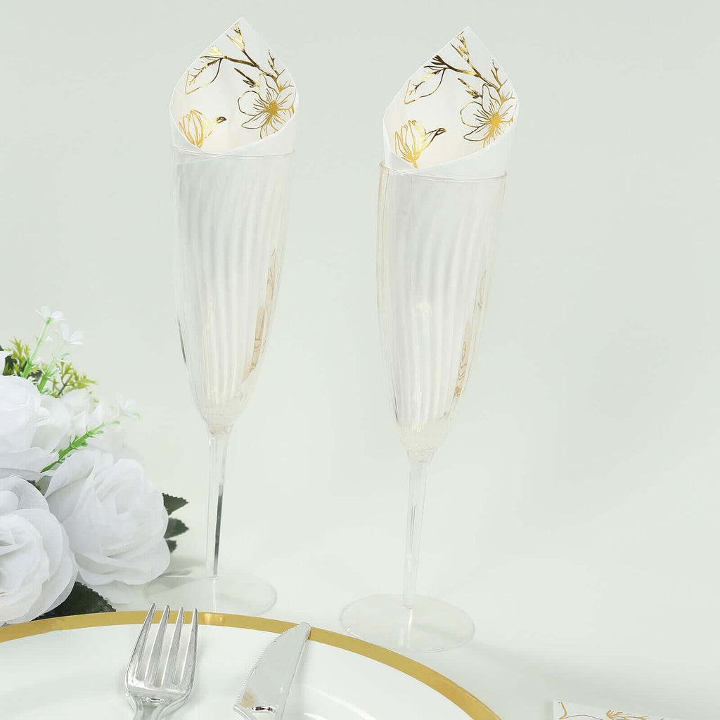 50 - Pack Paper Dinner Napkins White with Gold Magnolia Flowers Print 2 - Ply - Disposable Soft Napkins for Parties - Bell Racket Store