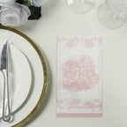 50 - Pack Paper Dinner Napkins White with Pink Damask Floral Pattern 2 - Ply - Stylish Disposable Napkins for Parties - Bell Racket Store