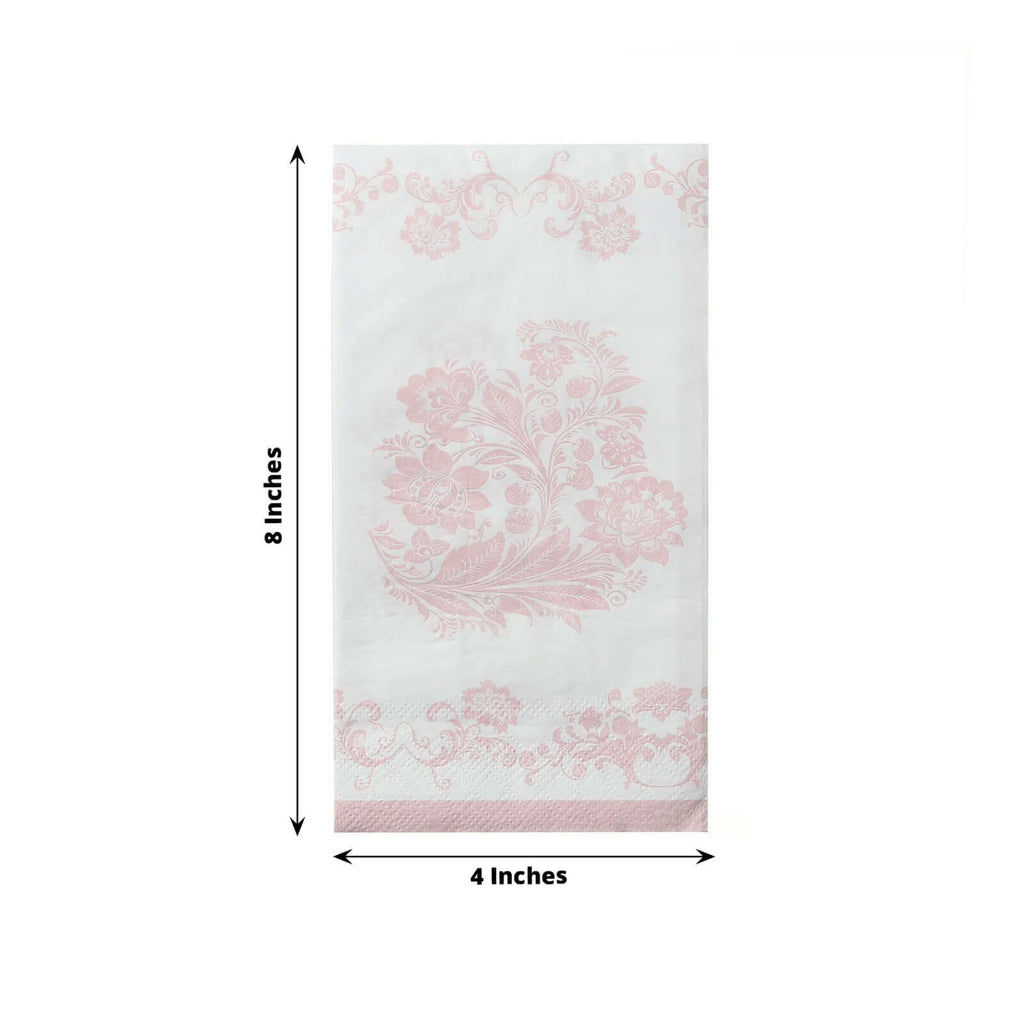 50 - Pack Paper Dinner Napkins White with Pink Damask Floral Pattern 2 - Ply - Stylish Disposable Napkins for Parties - Bell Racket Store