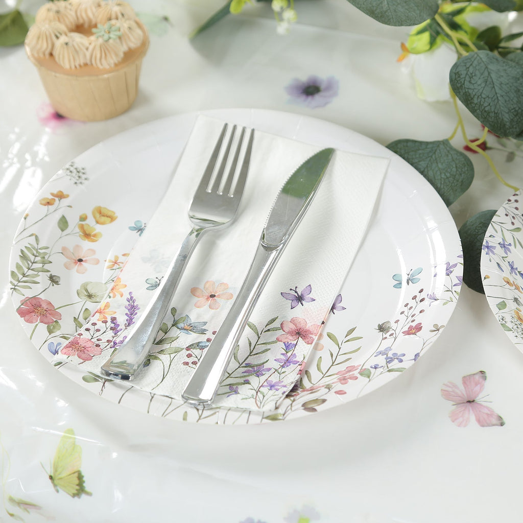 50 - Pack Paper Dinner Napkins Wildflower Butterfly Design 2 Ply - Soft Disposable Napkins for Parties 8"x4" - Bell Racket Store