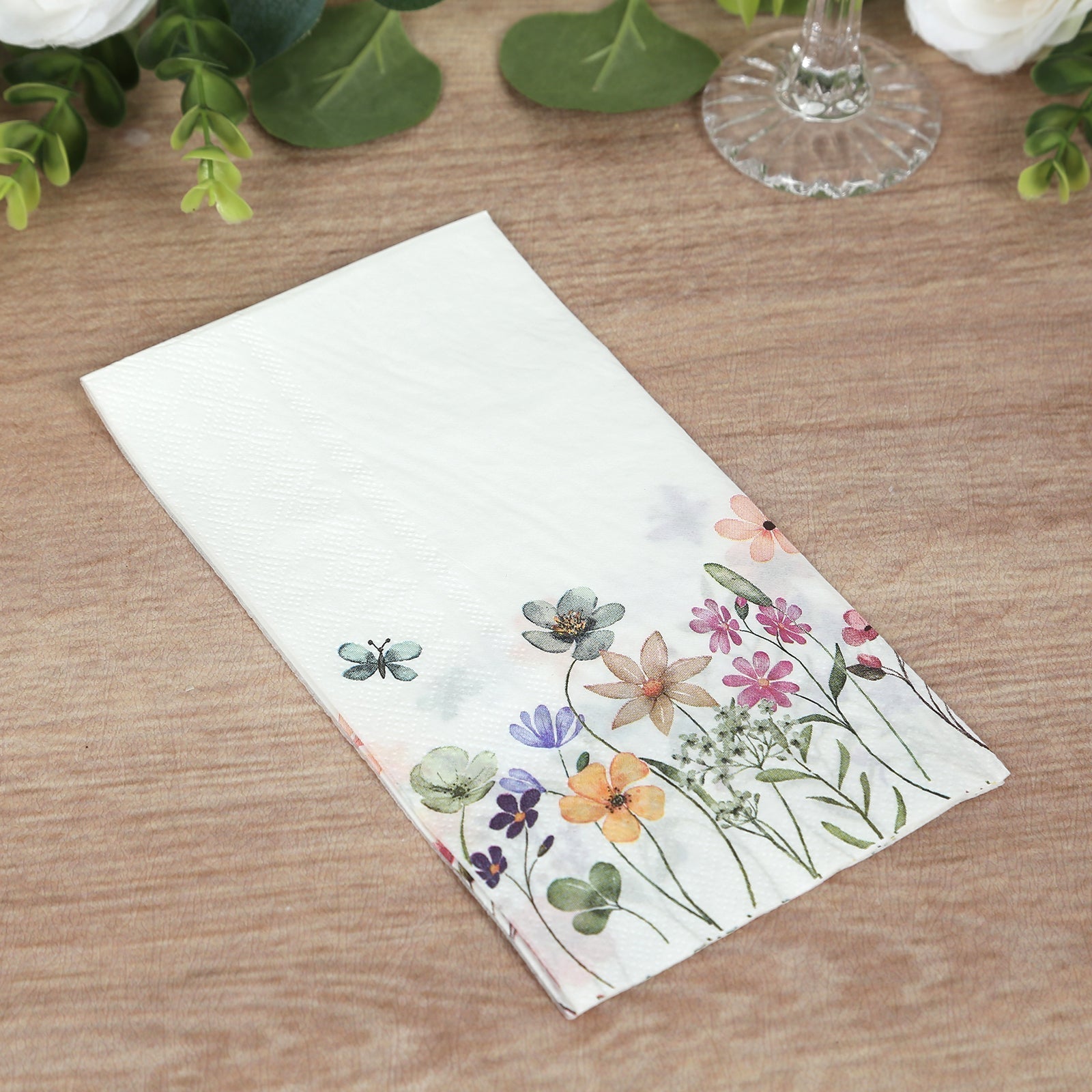50 - Pack Paper Dinner Napkins Wildflower Butterfly Design 2 Ply - Soft Disposable Napkins for Parties 8"x4" - Bell Racket Store