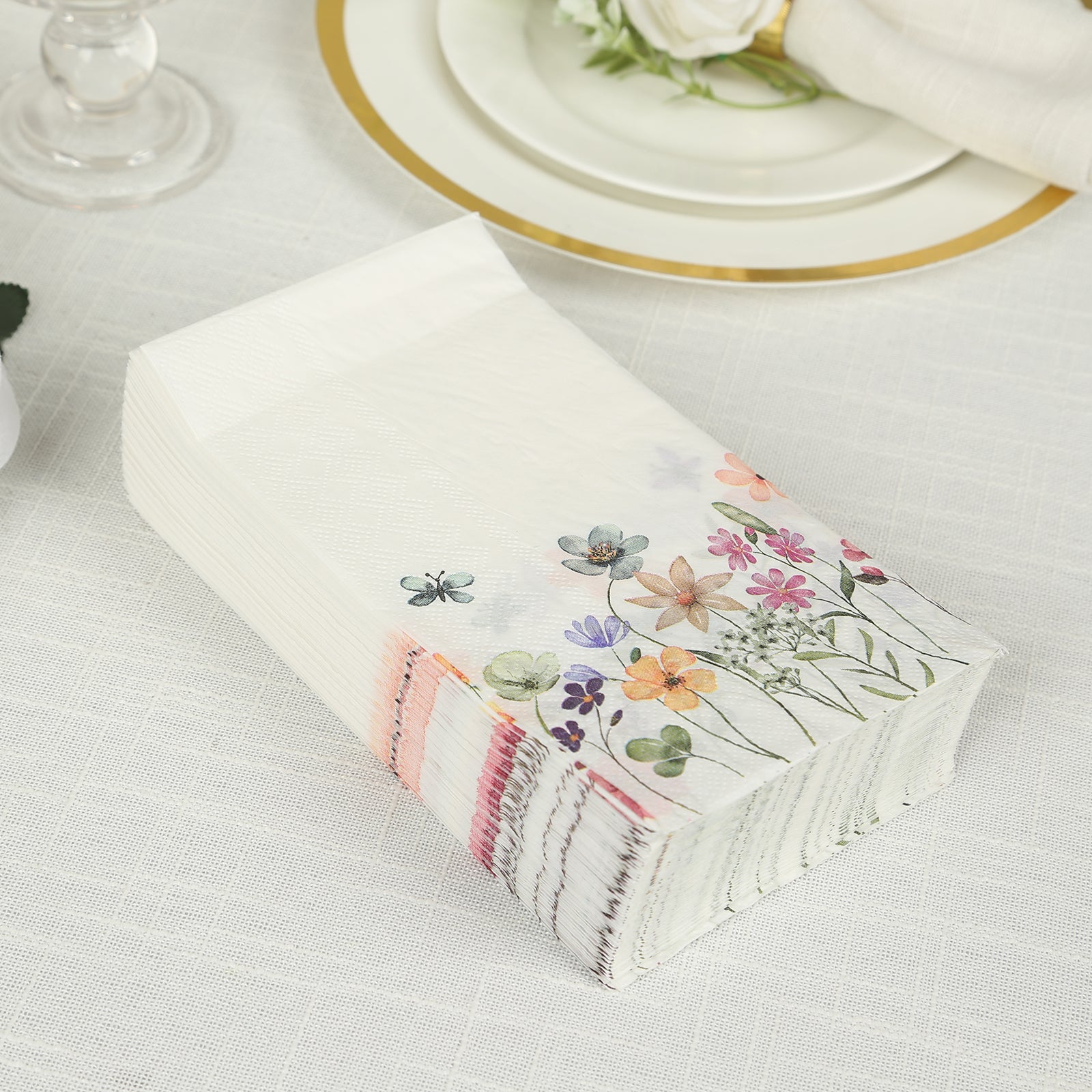 50 - Pack Paper Dinner Napkins Wildflower Butterfly Design 2 Ply - Soft Disposable Napkins for Parties 8"x4" - Bell Racket Store