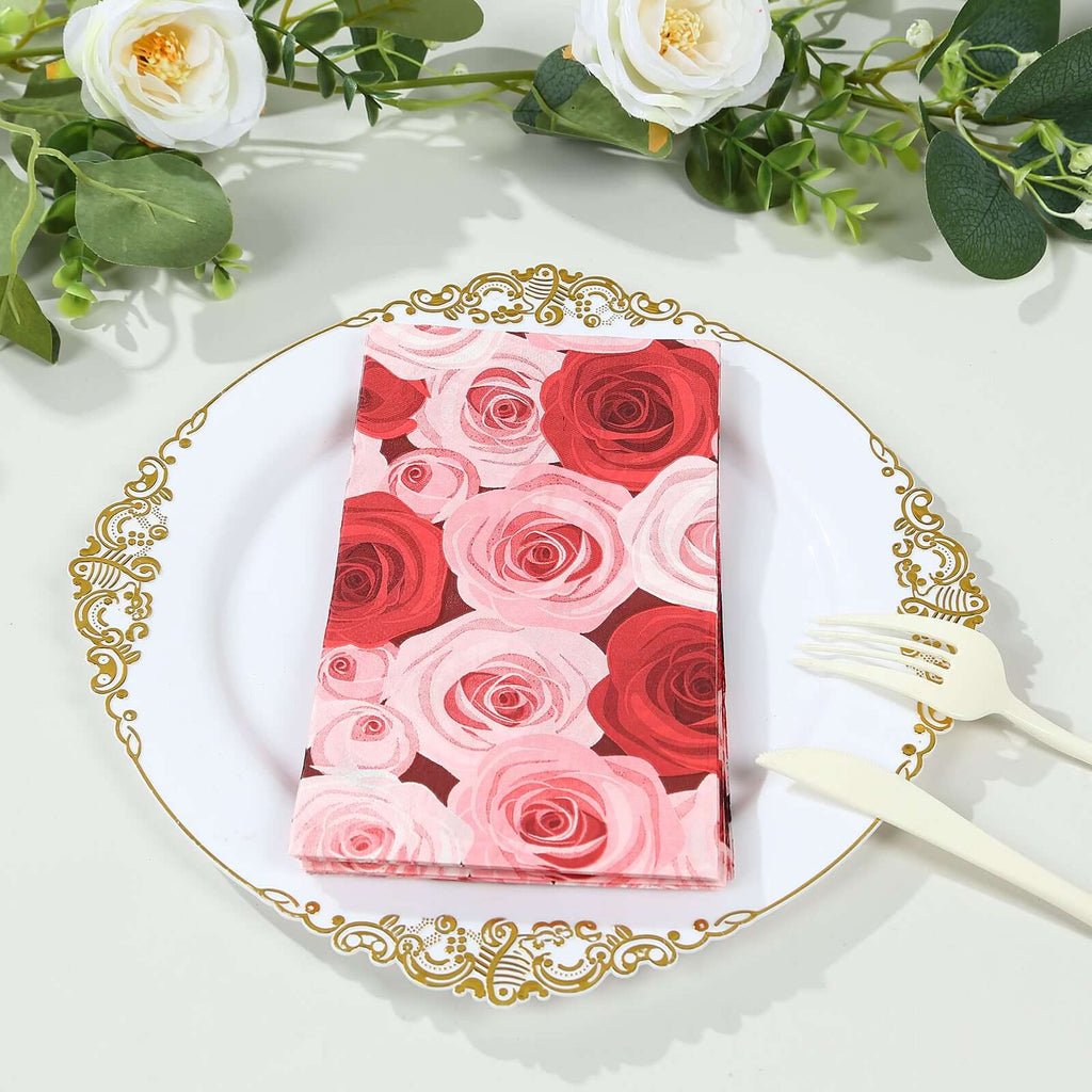 50 - Pack Paper Dinner Napkins with Rose Floral Print Red/Pink 2 Ply - Stylish Boho Napkins for Events - Bell Racket Store