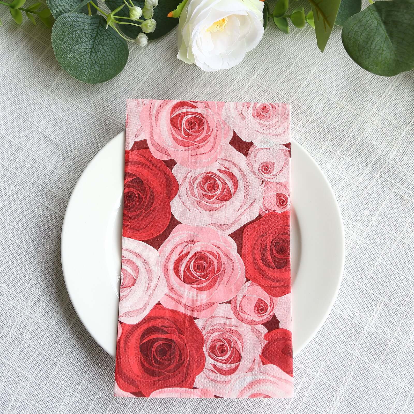 50 - Pack Paper Dinner Napkins with Rose Floral Print Red/Pink 2 Ply - Stylish Boho Napkins for Events - Bell Racket Store