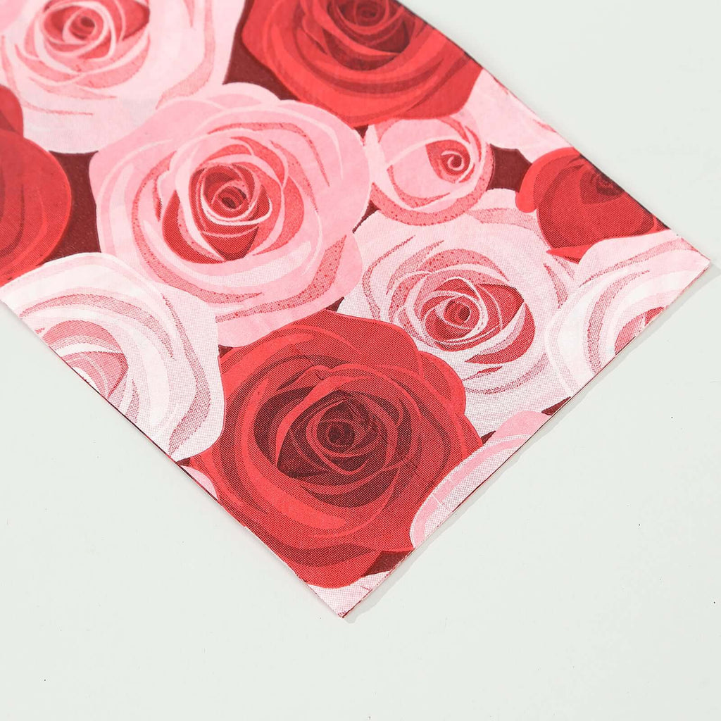 50 - Pack Paper Dinner Napkins with Rose Floral Print Red/Pink 2 Ply - Stylish Boho Napkins for Events - Bell Racket Store