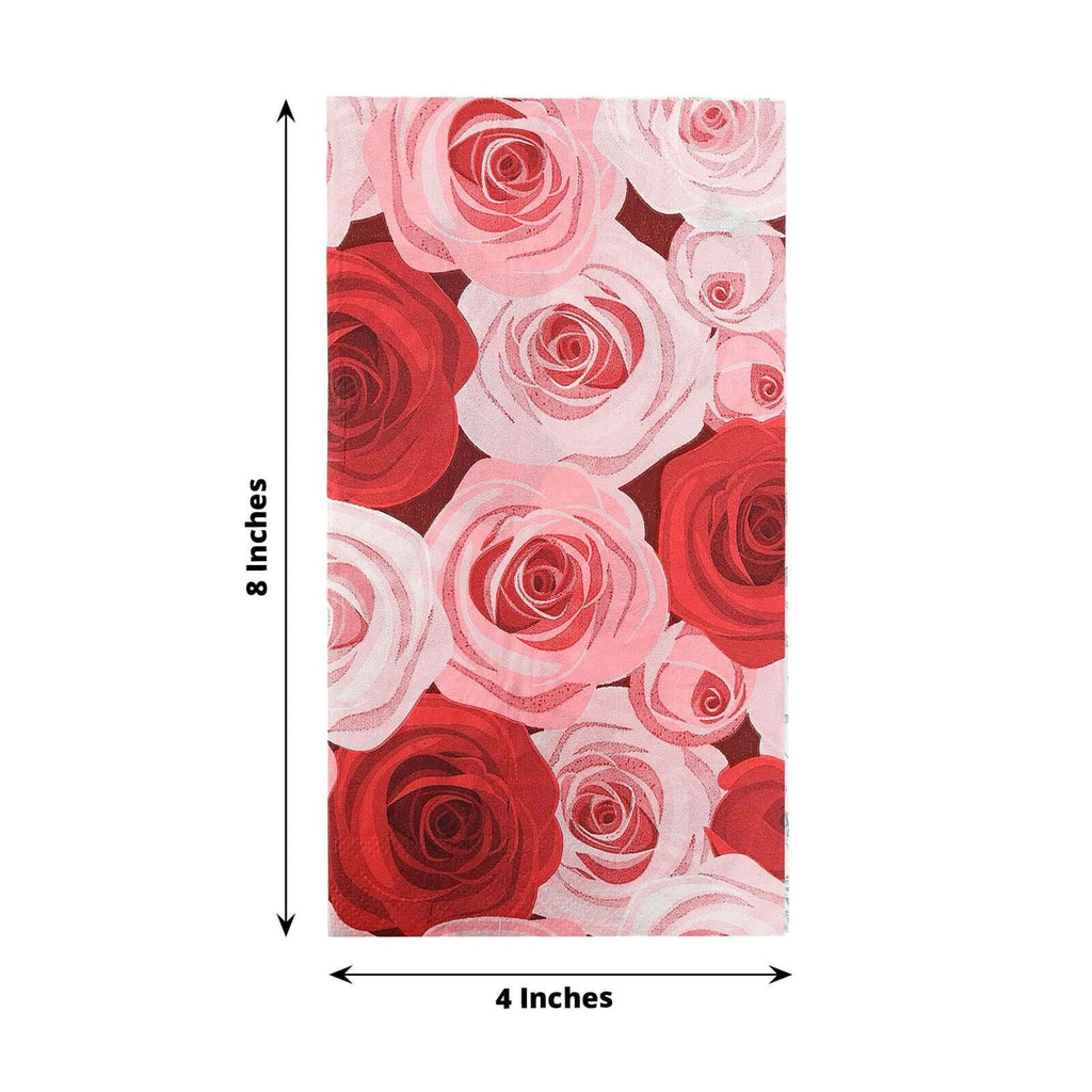 50 - Pack Paper Dinner Napkins with Rose Floral Print Red/Pink 2 Ply - Stylish Boho Napkins for Events - Bell Racket Store