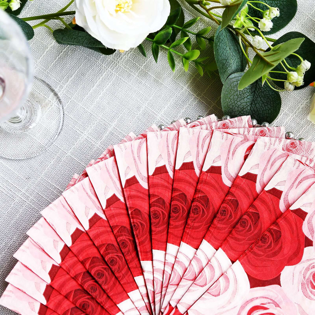 50 - Pack Paper Dinner Napkins with Rose Floral Print Red/Pink 2 Ply - Stylish Boho Napkins for Events - Bell Racket Store