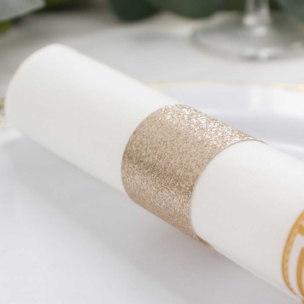 50 - Pack Paper Napkin Rings Beige Glitter - Stylish Disposable Napkin Holders 1.5" - Bell Racket Store