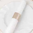 50 - Pack Paper Napkin Rings Beige Glitter - Stylish Disposable Napkin Holders 1.5" - Bell Racket Store