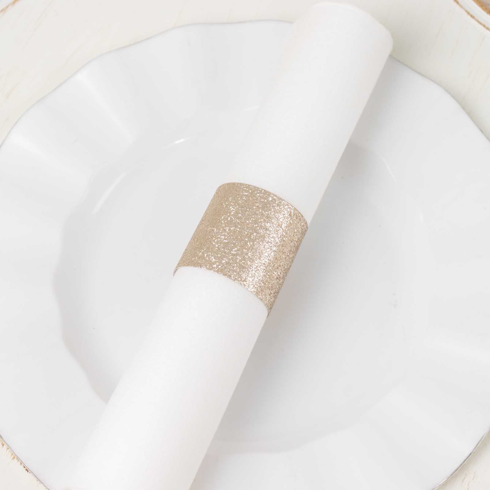 50 - Pack Paper Napkin Rings Beige Glitter - Stylish Disposable Napkin Holders 1.5" - Bell Racket Store