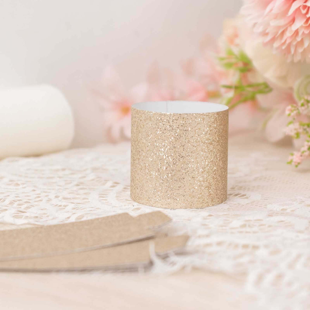 50 - Pack Paper Napkin Rings Beige Glitter - Stylish Disposable Napkin Holders 1.5" - Bell Racket Store