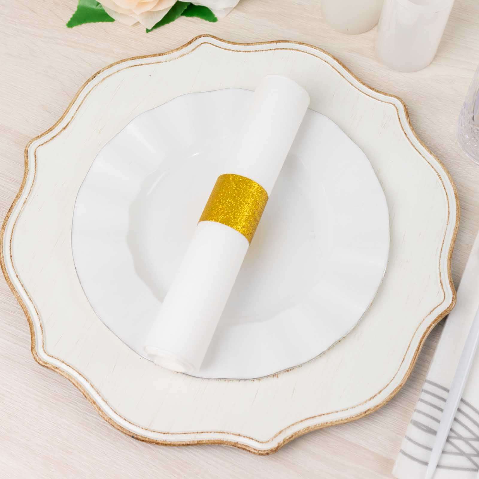 50 - Pack Paper Napkin Rings Gold Glitter - Stylish Disposable Napkin Holders 1.5" - Bell Racket Store