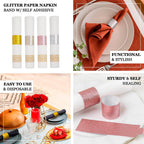 50 - Pack Paper Napkin Rings Silver Glitter - Stylish Disposable Napkin Holders 1.5" - Bell Racket Store