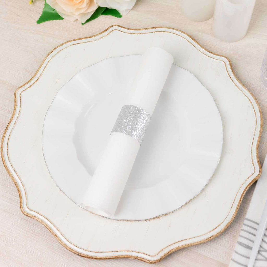 50 - Pack Paper Napkin Rings Silver Glitter - Stylish Disposable Napkin Holders 1.5" - Bell Racket Store