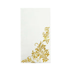 50 - Pack Paper Napkins White with Gold Baroque Floral Print - Stylish Disposable Dinner Napkins 8"x4" - Bell Racket Store