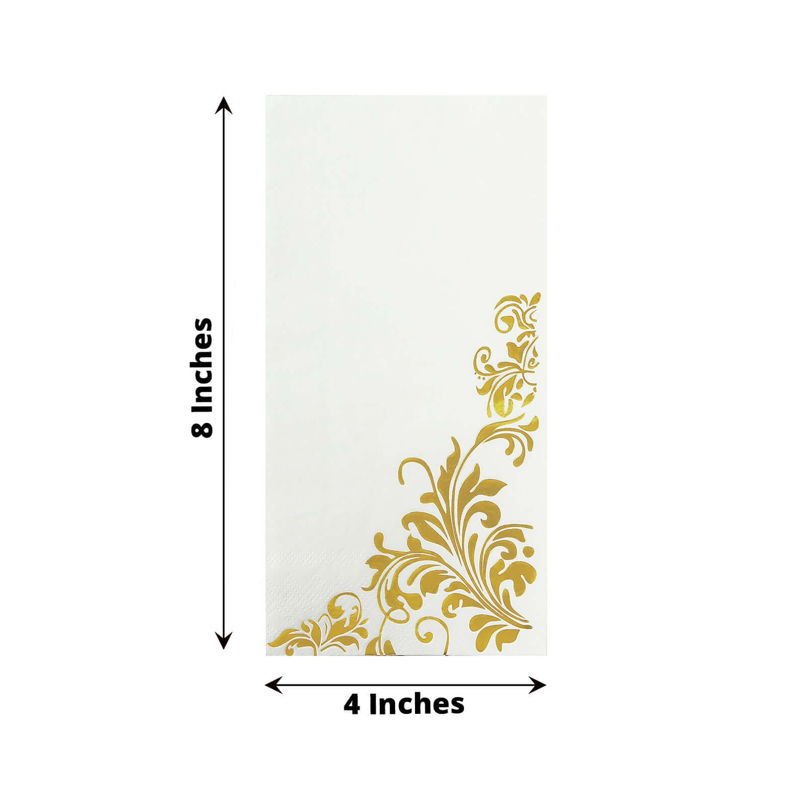 50 - Pack Paper Napkins White with Gold Baroque Floral Print - Stylish Disposable Dinner Napkins 8"x4" - Bell Racket Store