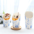 50 - Pack Paper Popcorn Box Cone Cups French Toile Floral Pattern White Blue - Perfect for Snacks 14oz - Bell Racket Store