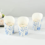50 - Pack Paper Popcorn Box Cone Cups French Toile Floral Pattern White Blue - Perfect for Snacks 14oz - Bell Racket Store