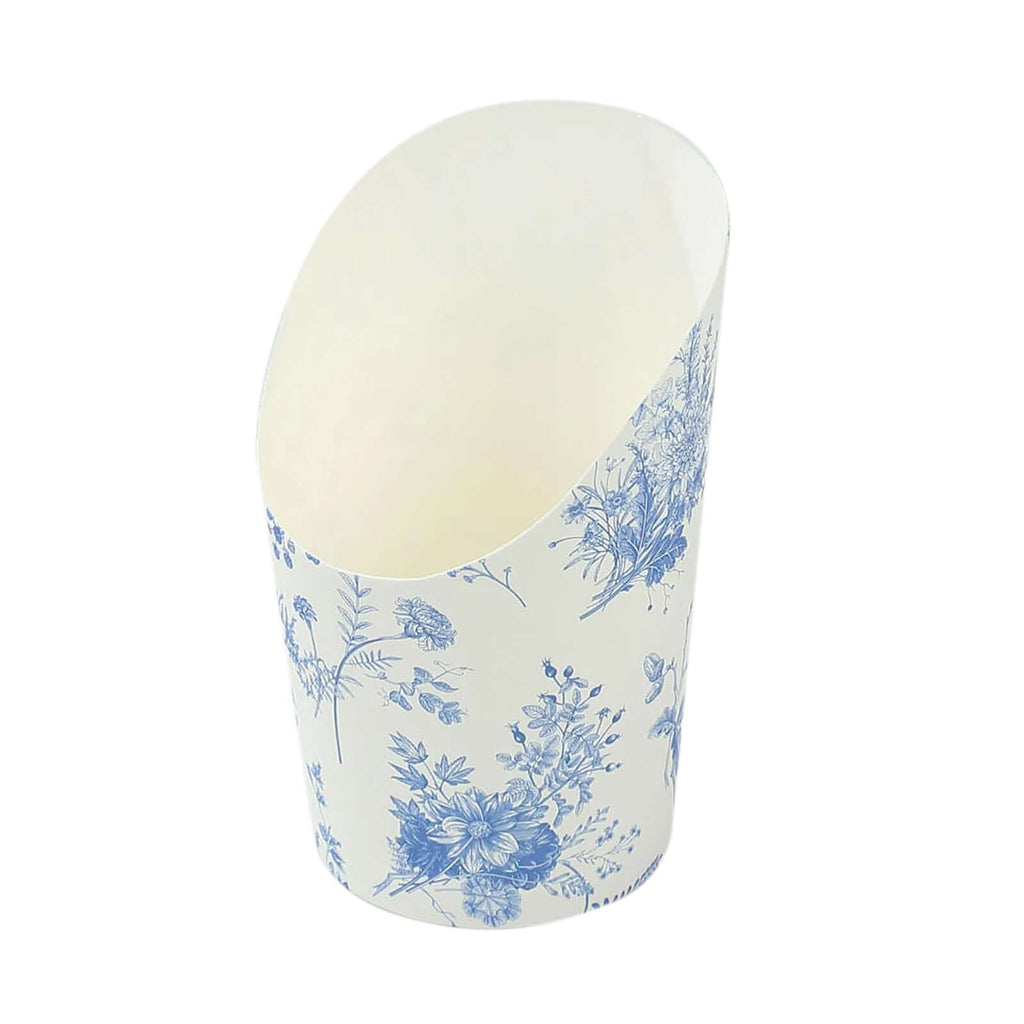 50 - Pack Paper Popcorn Box Cone Cups French Toile Floral Pattern White Blue - Perfect for Snacks 14oz - Bell Racket Store