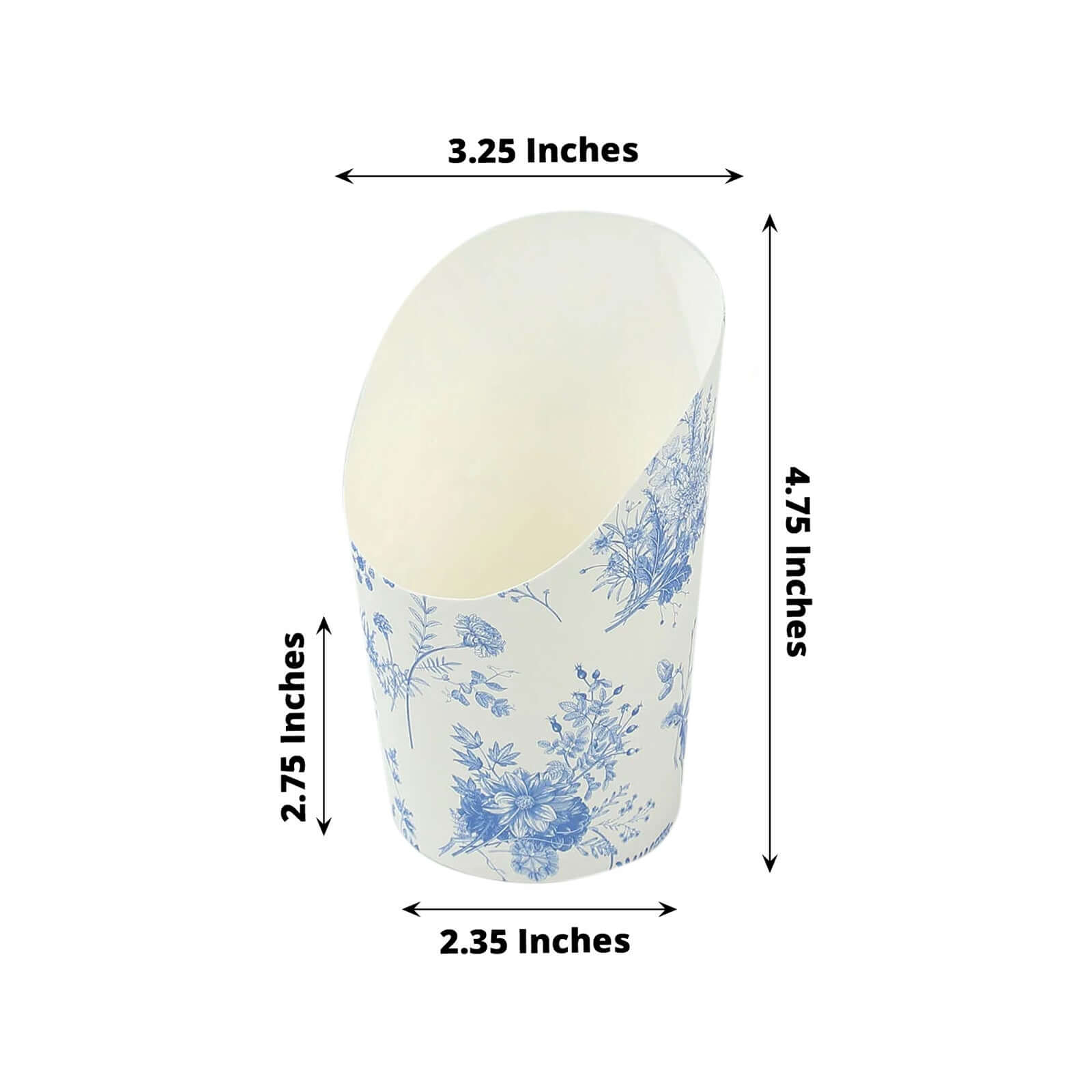 50 - Pack Paper Popcorn Box Cone Cups French Toile Floral Pattern White Blue - Perfect for Snacks 14oz - Bell Racket Store