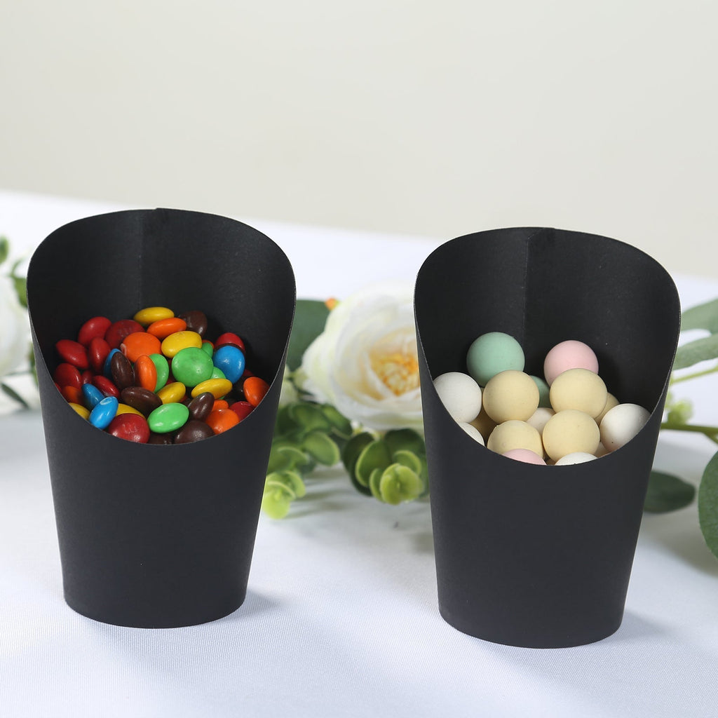 50 - Pack Paper Popcorn Box Snack Cups Cone Design Black - Great for Appetizers 14oz - Bell Racket Store