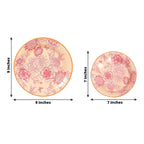 50 - Pack Paper Round Dessert and Dinner Plates in Dusty Rose Spring Floral Print with Gold Rim for Table Decor 7", 9" - Bell Racket Store
