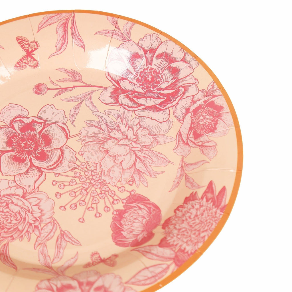 50 - Pack Paper Round Dessert and Dinner Plates in Dusty Rose Spring Floral Print with Gold Rim for Table Decor 7", 9" - Bell Racket Store
