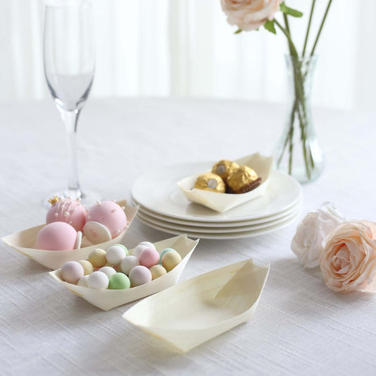 50 - Pack Pine Wood Boat Shaped Food Trays Natural Compostable Design - 100% Biodegradable Sushi Snack Plates 6" - Bell Racket Store