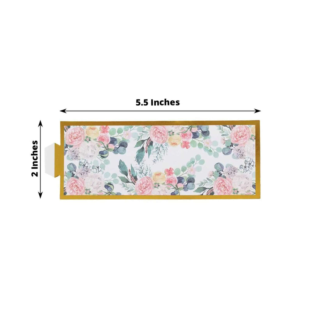 50 Pack Pink Peony Floral Paper Napkin Holder Bands with Gold Edge, Disposable Napkin Rings - 1.5" - Bell Racket Store