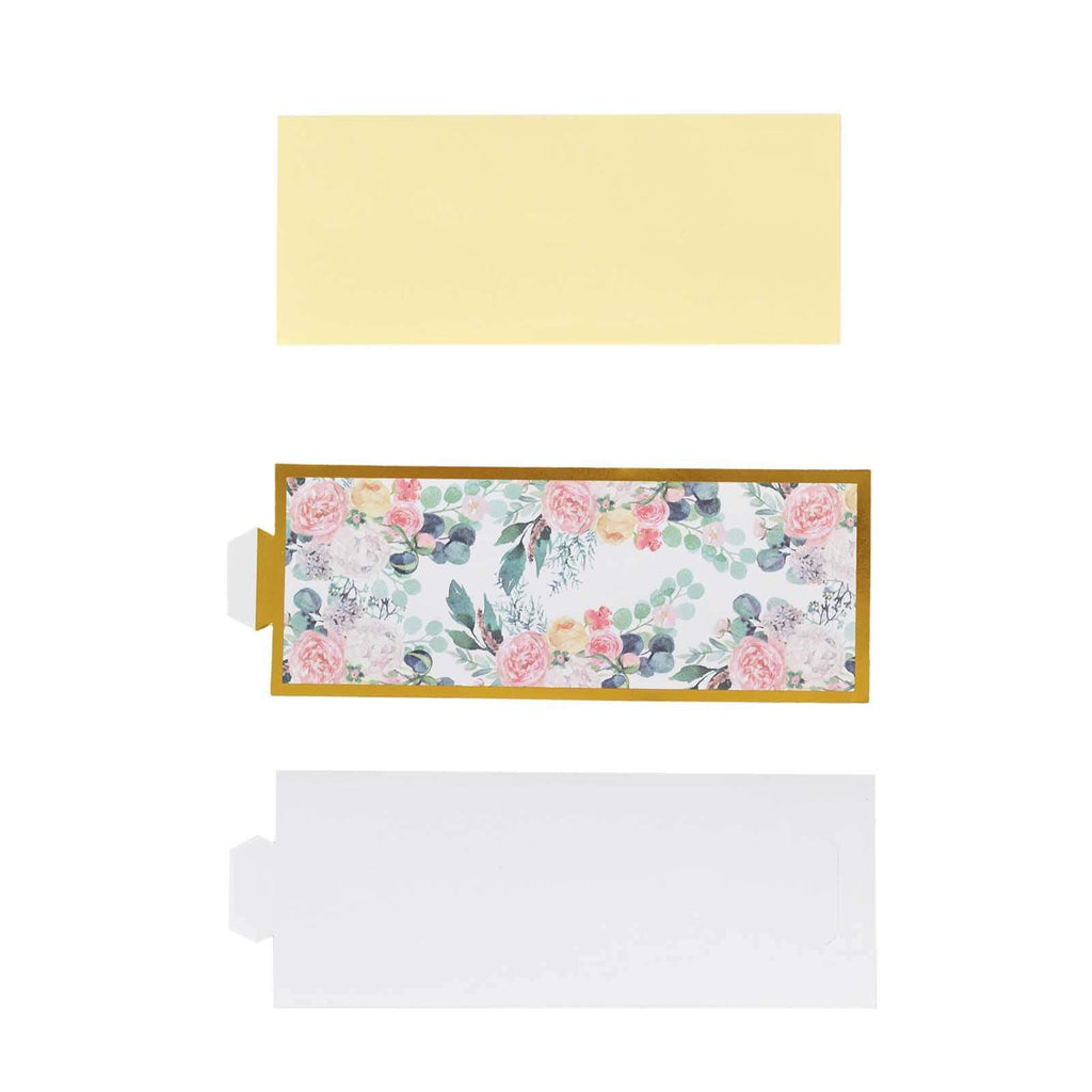 50 Pack Pink Peony Floral Paper Napkin Holder Bands with Gold Edge, Disposable Napkin Rings - 1.5" - Bell Racket Store