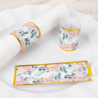 50 Pack Pink Peony Floral Paper Napkin Holder Bands with Gold Edge, Disposable Napkin Rings - 1.5" - Bell Racket Store